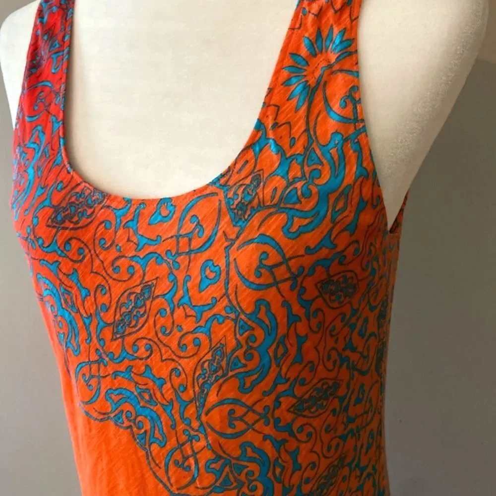 Tommy Bahama Orange Printed Maxi Dress w/ Pinholes Size S - Picture 10 of 14